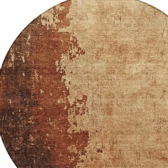 8' Tan And Copper Round Abstract Washable Indoor Outdoor Area Rug Photo 7