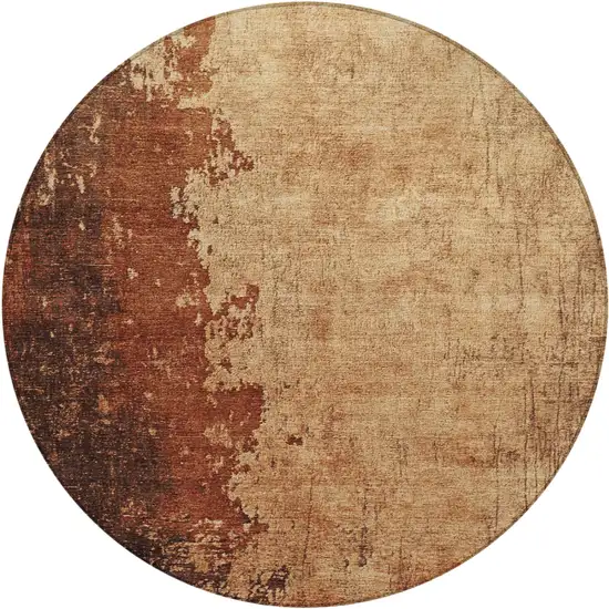 8' Tan And Copper Round Abstract Washable Indoor Outdoor Area Rug Photo 1