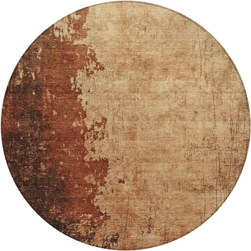 8' Tan And Copper Round Abstract Washable Indoor Outdoor Area Rug Photo 1