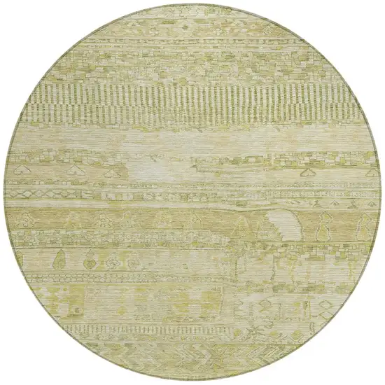 8' Tan And Gold Round Striped Washable Indoor Outdoor Area Rug Photo 3