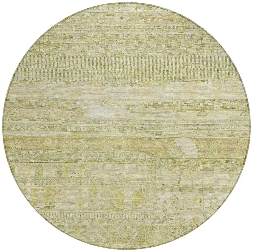 8' Tan And Gold Round Striped Washable Indoor Outdoor Area Rug Photo 3