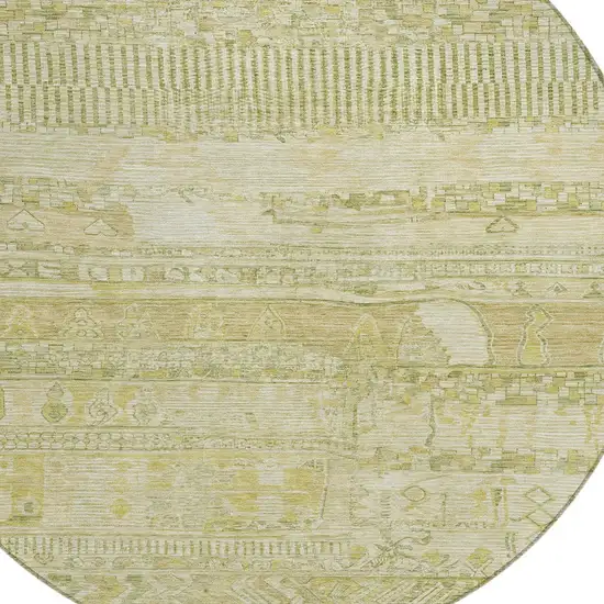 8' Tan And Gold Round Striped Washable Indoor Outdoor Area Rug Photo 9