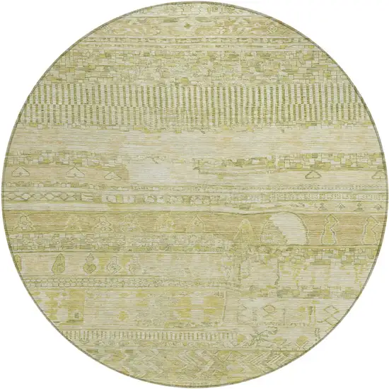 8' Tan And Gold Round Striped Washable Indoor Outdoor Area Rug Photo 1