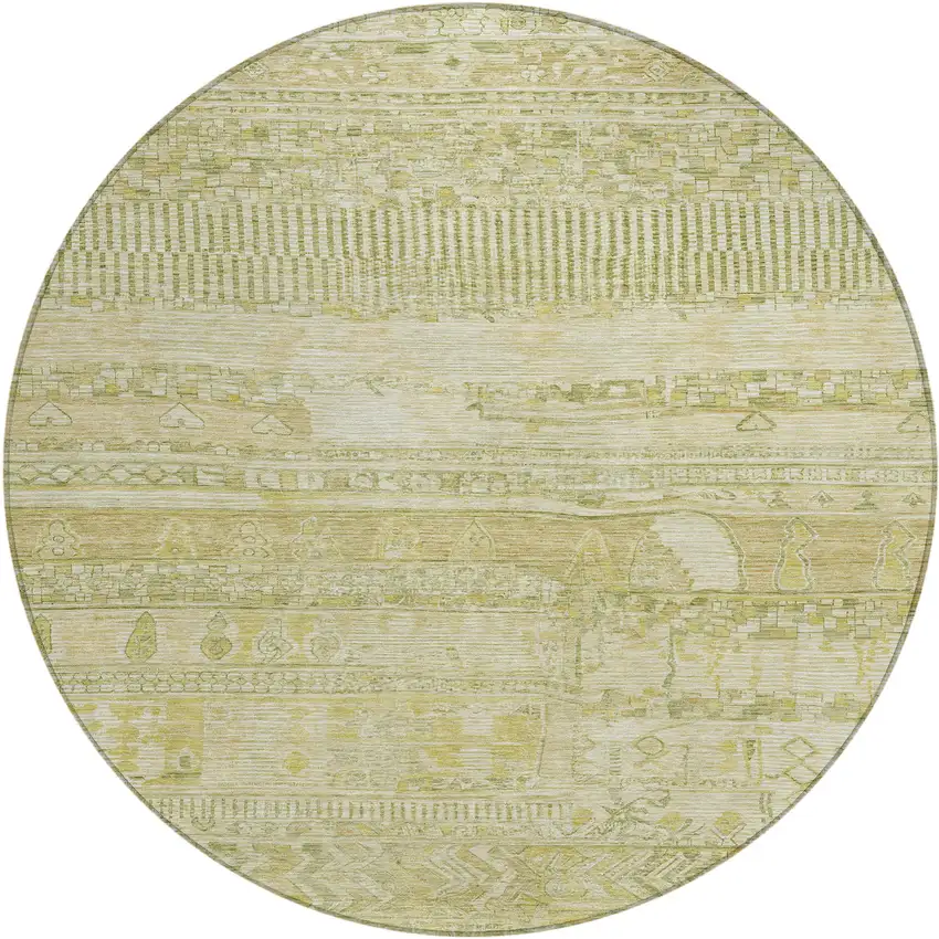 8' Tan And Gold Round Striped Washable Indoor Outdoor Area Rug Photo 1