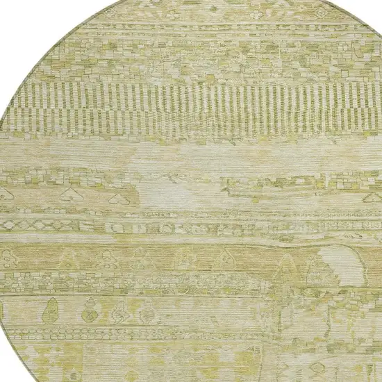 8' Tan And Gold Round Striped Washable Indoor Outdoor Area Rug Photo 4