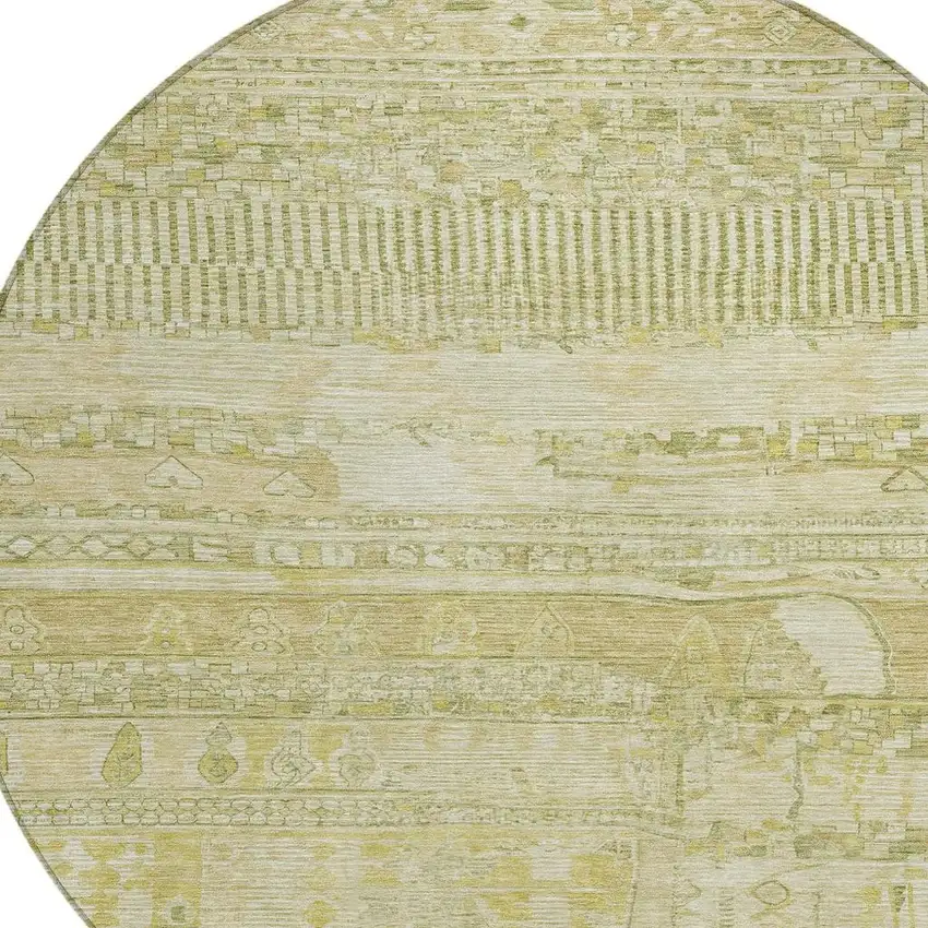 8' Tan And Gold Round Striped Washable Indoor Outdoor Area Rug Photo 4