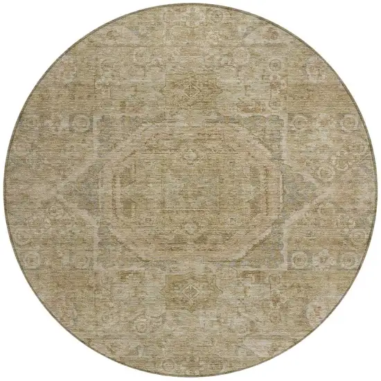 8' Tan And Gray Round Medallion Washable Indoor Outdoor Area Rug Photo 4