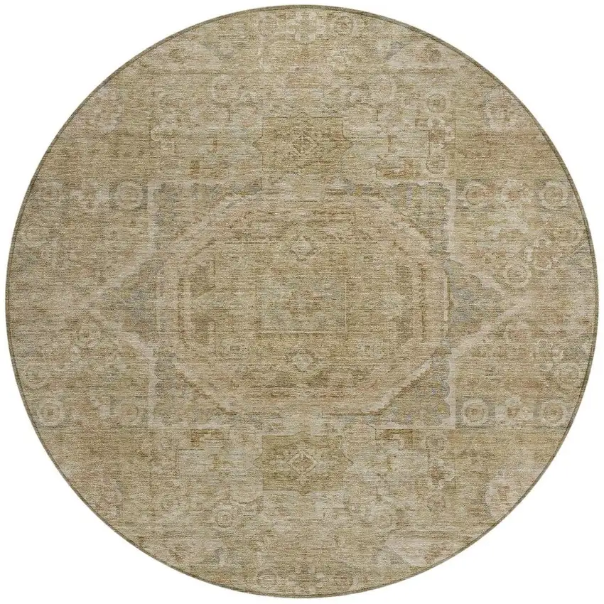 8' Tan And Gray Round Medallion Washable Indoor Outdoor Area Rug Photo 4