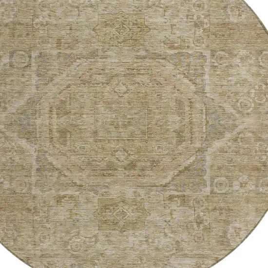 8' Tan And Gray Round Medallion Washable Indoor Outdoor Area Rug Photo 8