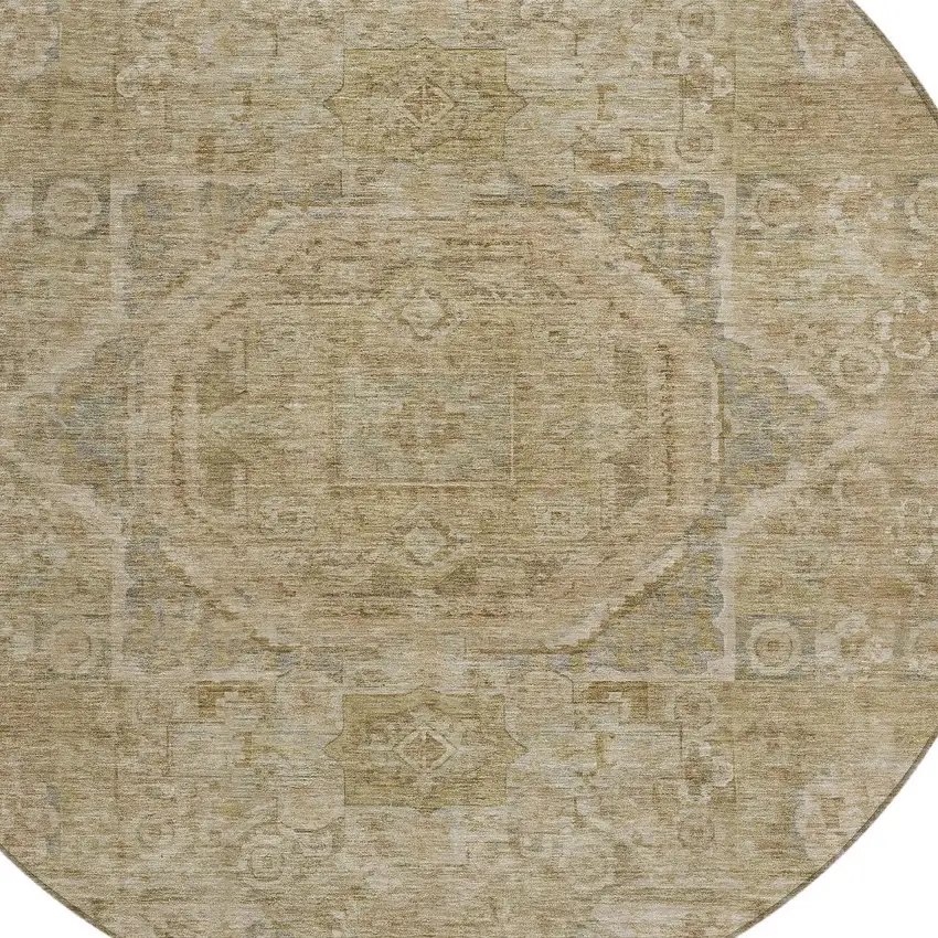 8' Tan And Gray Round Medallion Washable Indoor Outdoor Area Rug Photo 8