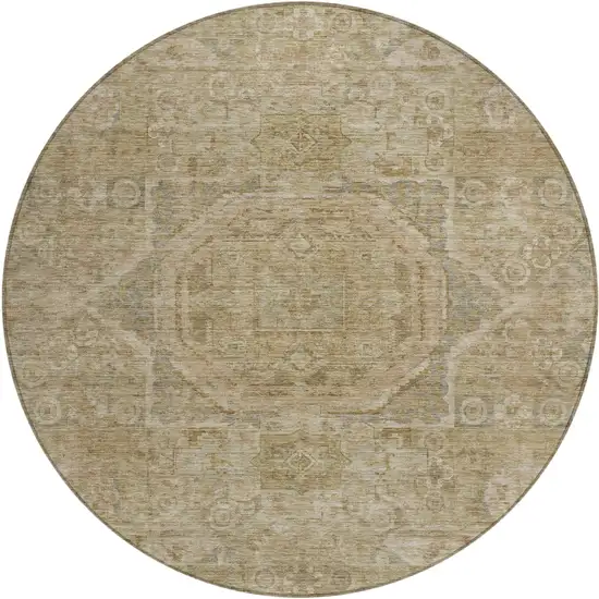 8' Tan And Gray Round Medallion Washable Indoor Outdoor Area Rug Photo 1