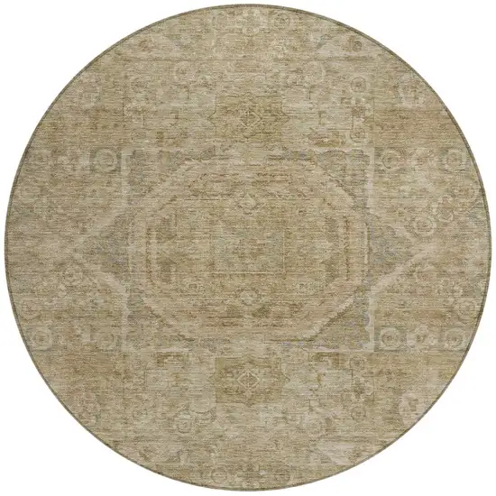 8' Tan And Gray Round Medallion Washable Indoor Outdoor Area Rug Photo 3