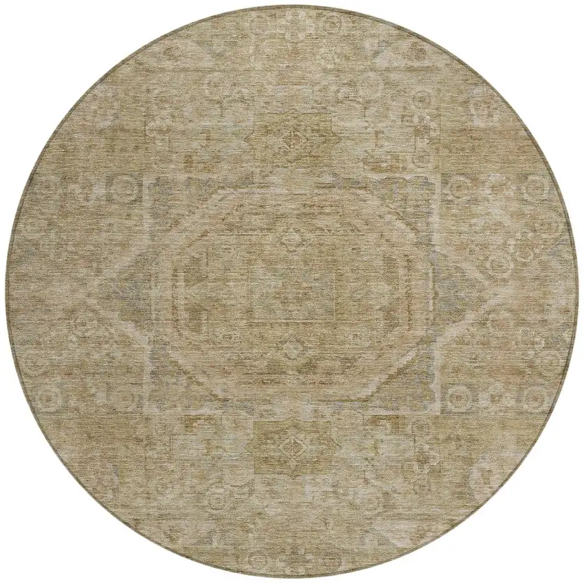 8' Tan And Gray Round Medallion Washable Indoor Outdoor Area Rug Photo 3