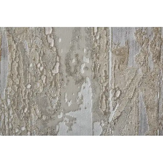12' Tan And Ivory Abstract Power Loom Distressed Runner Rug Photo 7