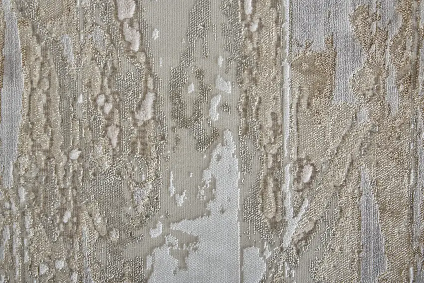 12' Tan And Ivory Abstract Power Loom Distressed Runner Rug Photo 7