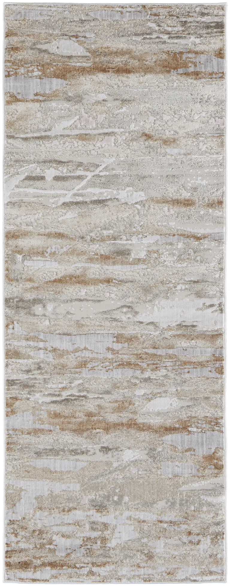 12' Tan And Ivory Abstract Power Loom Distressed Runner Rug Photo 1
