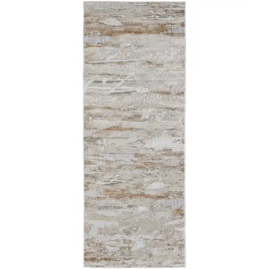 12' Tan And Ivory Abstract Power Loom Distressed Runner Rug Photo 1