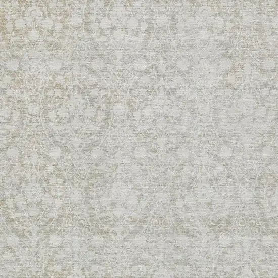 8' Tan And Ivory Damask Washable Area Rug With UV Protection Photo 2