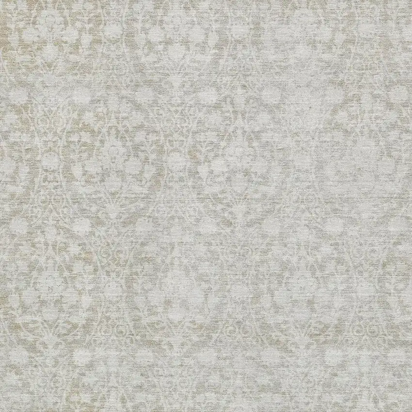 8' Tan And Ivory Damask Washable Area Rug With UV Protection Photo 2