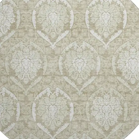 8' Tan And Ivory Medallion Washable Round Rug With UV Protection Photo 3