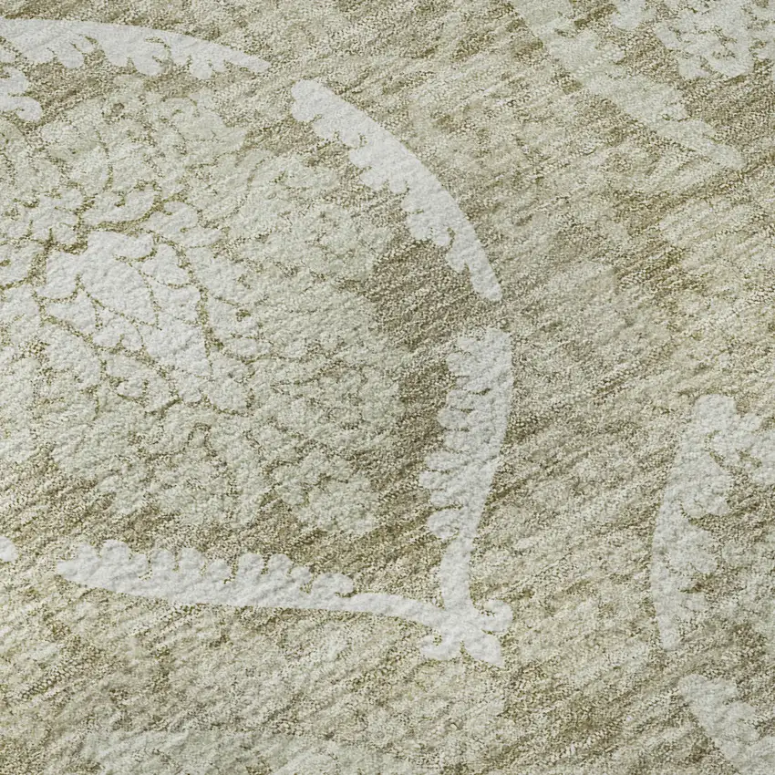 8' Tan And Ivory Medallion Washable Round Rug With UV Protection Photo 9