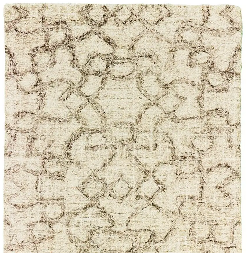 8' Tan And Ivory Wool Geometric Hand Tufted Runner Rug Photo 4