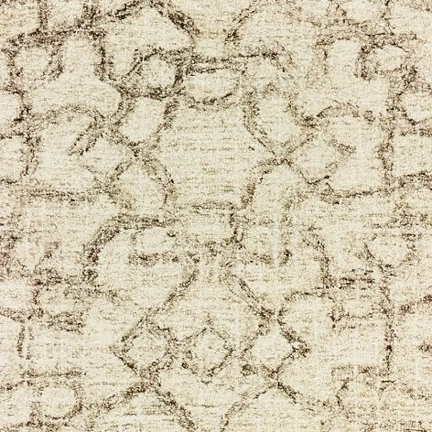 8' Tan And Ivory Wool Geometric Hand Tufted Runner Rug Photo 5