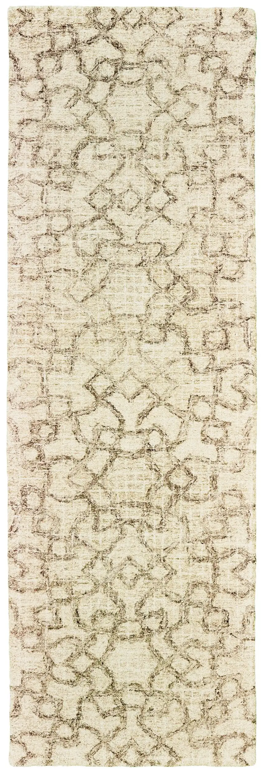 8' Tan And Ivory Wool Geometric Hand Tufted Runner Rug Photo 2