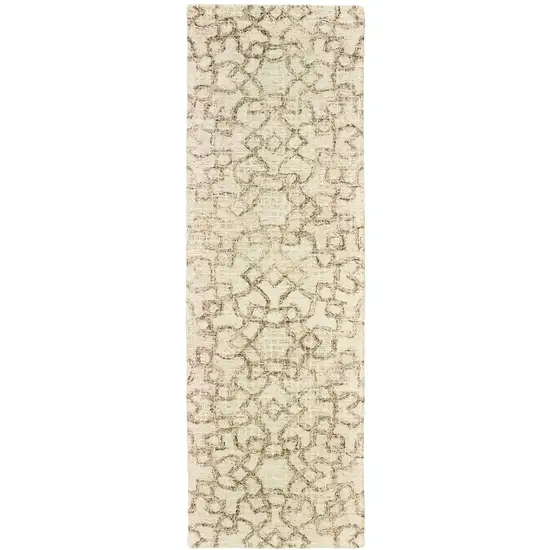 8' Tan And Ivory Wool Geometric Hand Tufted Runner Rug Photo 2