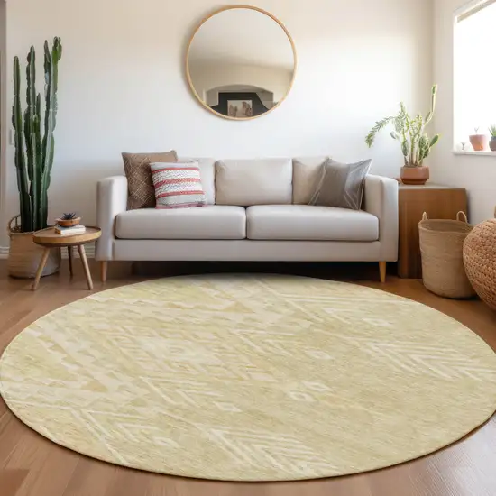 8' Tan And Light Brown Round Southwestern Washable Indoor Outdoor Area Rug Photo 8