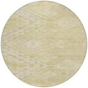 Photo of 8' Tan And Light Brown Round Southwestern Washable Indoor Outdoor Area Rug