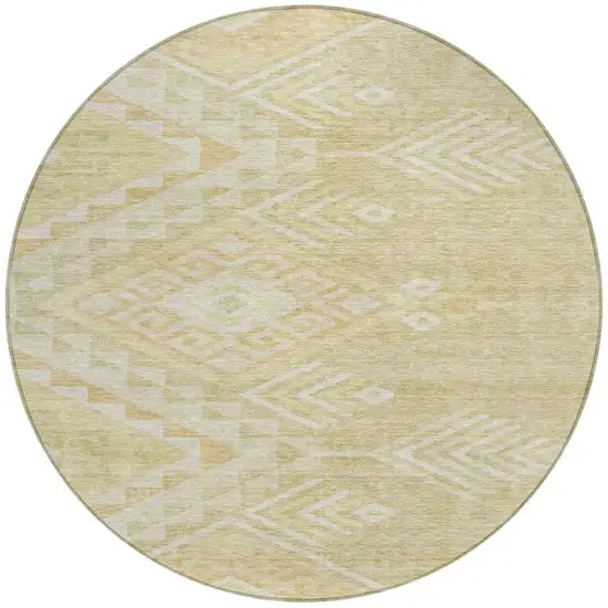 8' Tan And Light Brown Round Southwestern Washable Indoor Outdoor Area Rug Photo 5