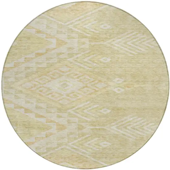 8' Tan And Light Brown Round Southwestern Washable Indoor Outdoor Area Rug Photo 2