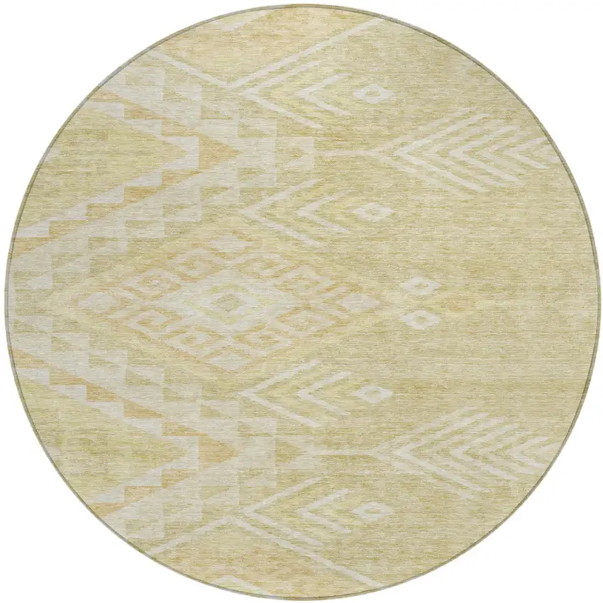 8' Tan And Light Brown Round Southwestern Washable Indoor Outdoor Area Rug Photo 2