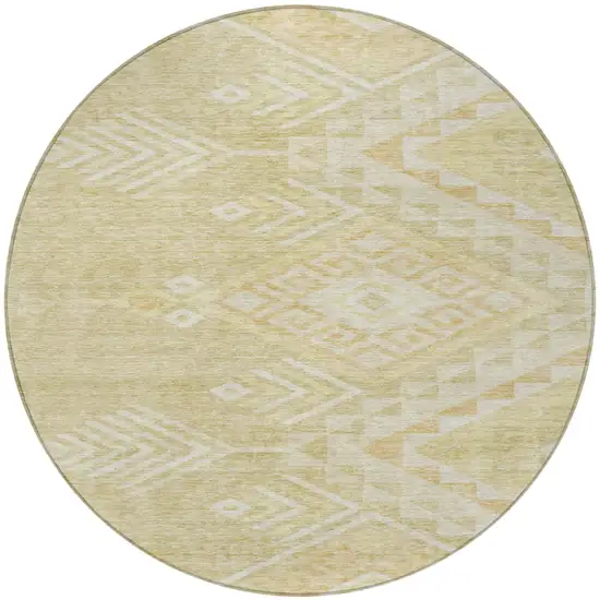 8' Tan And Light Brown Round Southwestern Washable Indoor Outdoor Area Rug Photo 6