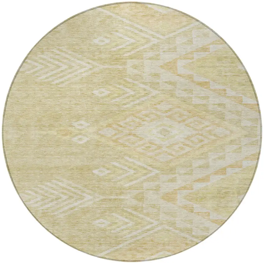 8' Tan And Light Brown Round Southwestern Washable Indoor Outdoor Area Rug Photo 6
