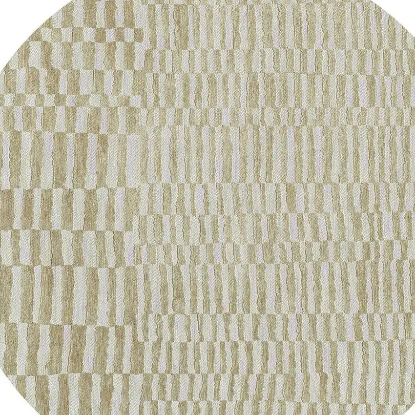 5' Tan And White Abstract Washable Round Rug With UV Protection Photo 3