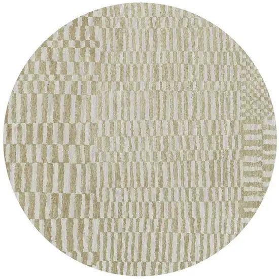 5' Tan And White Abstract Washable Round Rug With UV Protection Photo 4