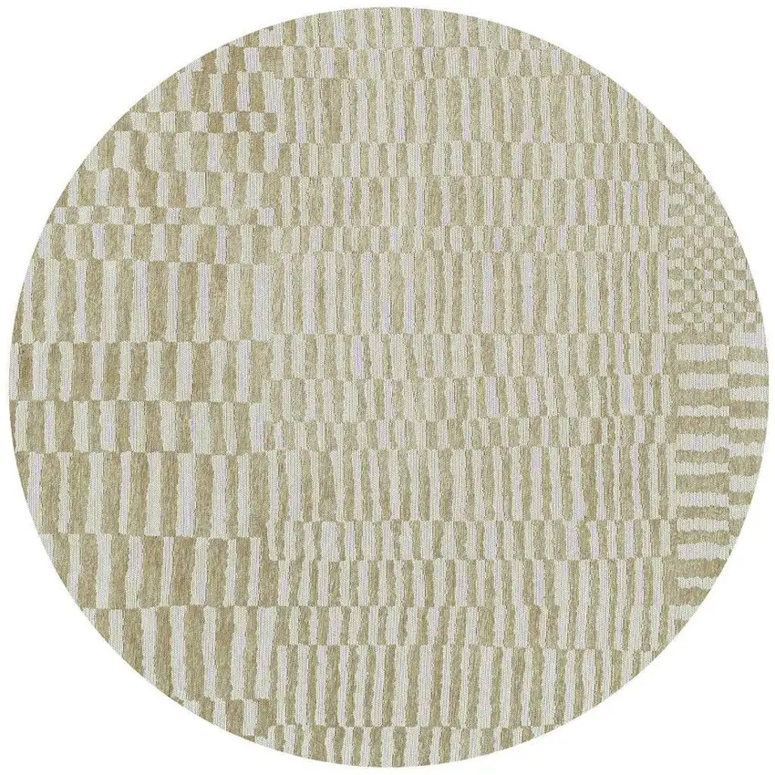 5' Tan And White Abstract Washable Round Rug With UV Protection Photo 4