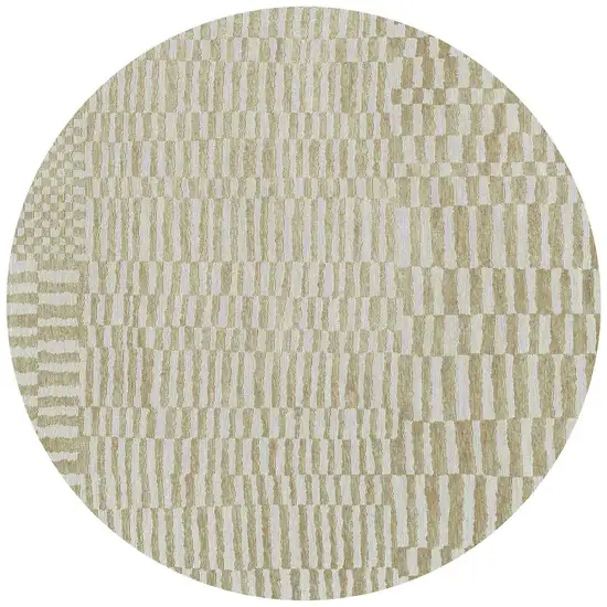 8' Tan And White Abstract Washable Round Rug With UV Protection Photo 3