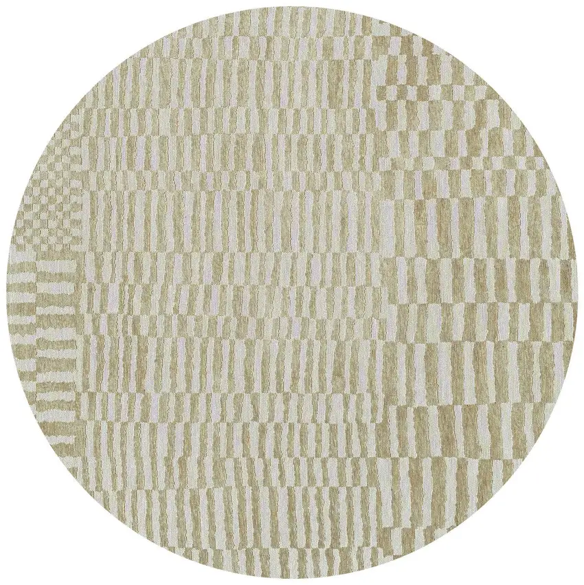 8' Tan And White Abstract Washable Round Rug With UV Protection Photo 3