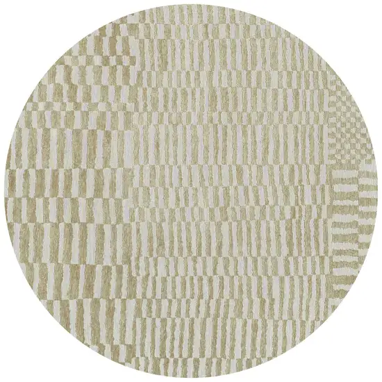 8' Tan And White Abstract Washable Round Rug With UV Protection Photo 2