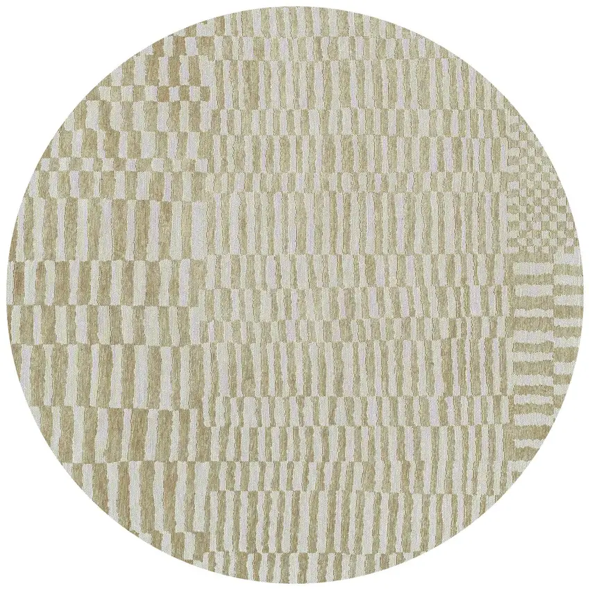 8' Tan And White Abstract Washable Round Rug With UV Protection Photo 2