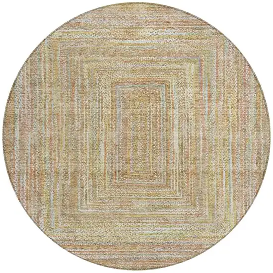 8' Tan Beige And Gold Round Geometric Washable Indoor Outdoor Area Rug Photo 4