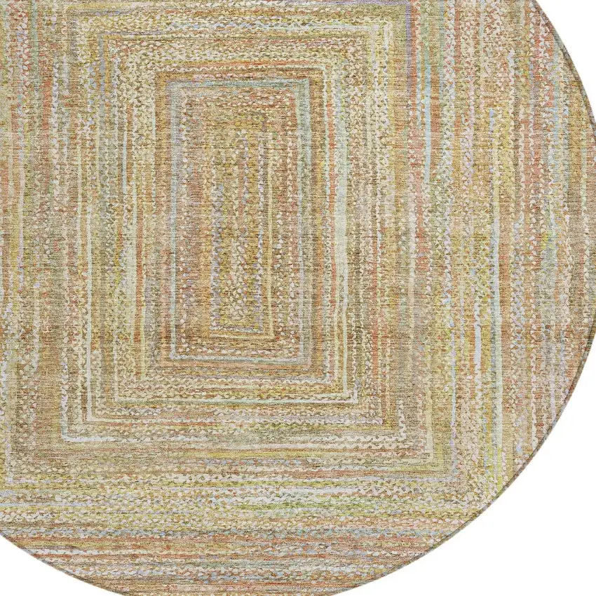 8' Tan Beige And Gold Round Geometric Washable Indoor Outdoor Area Rug Photo 8