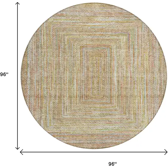 8' Tan Beige And Gold Round Geometric Washable Indoor Outdoor Area Rug Photo 9