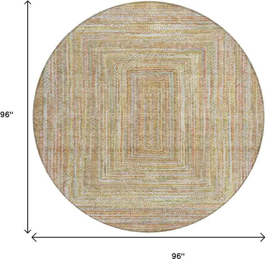8' Tan Beige And Gold Round Geometric Washable Indoor Outdoor Area Rug Photo 9
