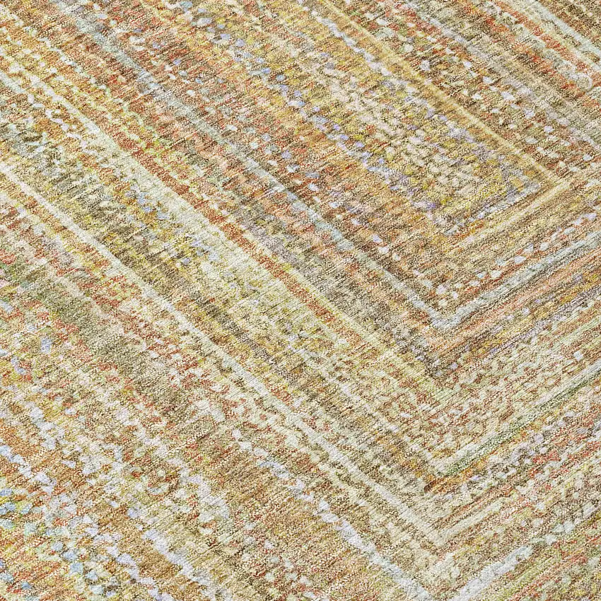 8' Tan Beige And Gold Round Geometric Washable Indoor Outdoor Area Rug Photo 8