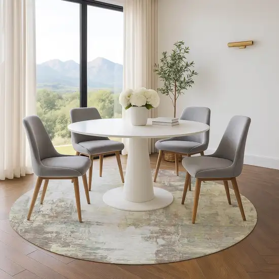 8' Tan Beige And Gray Abstract Washable Round Rug With UV Protection Photo 5