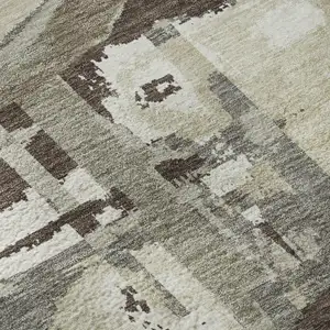 Photo of 8' Tan Beige And Gray Geometric Washable Round Rug With UV Protection